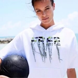 Free People FP Movement Free Style Fringe Pullover Hoodie Sweatshirt White M